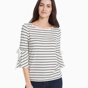 WHBM Bell‎ Sleeves Striped Ribbon 🎀 tie sleeves Blouse sz M